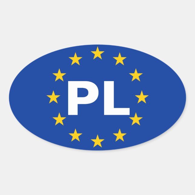 Adesivo Oval Quatro Polônia "PL" Bandeira da União Europeia (Frente)
