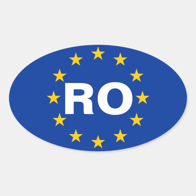 Adesivo Oval QUATRO Romênia "RO" Bandeira Europeia (Frente)