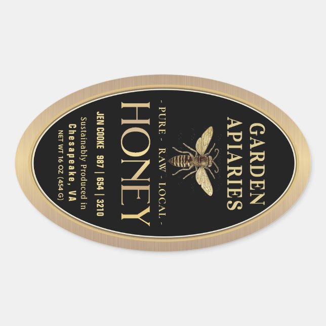 Adesivo Oval Queenline 16 e 32oz Black Honey Queen Bee (Frente)