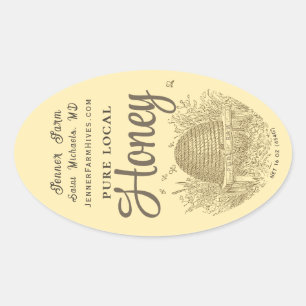 Adesivo Oval Queenline Jar Vintage Skep com pequenas abelhas