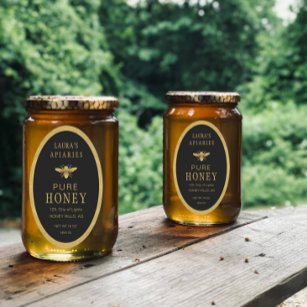 Adesivo Oval Queenline Oval Honey Jar Bee Apiary Dourado Vintag
