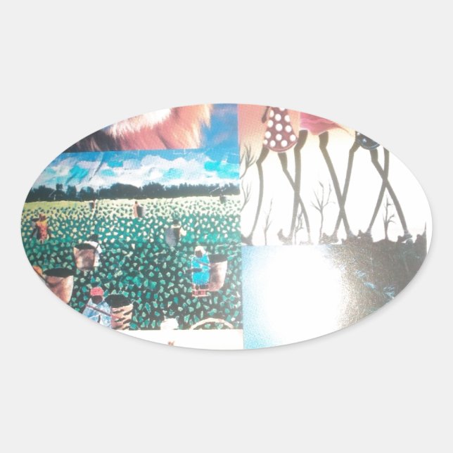 Adesivo Oval Quênia: Vida Selvagem, Cultura e Praia Costeira (Frente)