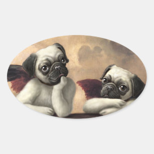 Adesivo Oval Querubins do Pug inspirados por Raphael