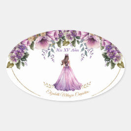 Adesivo Oval Quinceañera Purple Lilac Oval Sticker