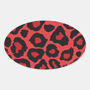 Adesivo Oval RAB Rockabilly Leopard Print Red Black