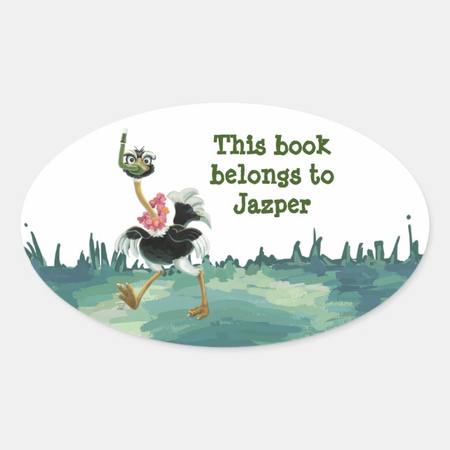 Adesivo Oval Raça de avestruz no pântano (Frente)