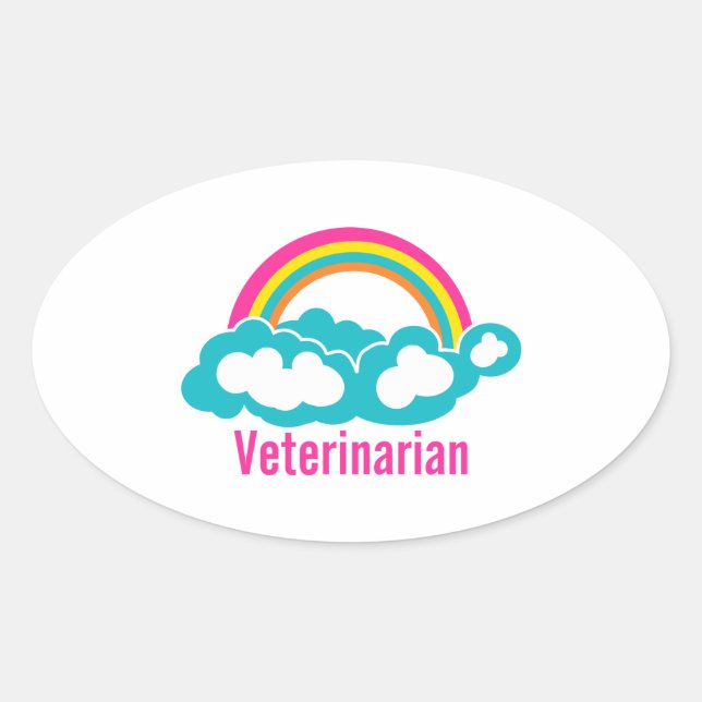 Adesivo Oval Rainbow Cloud Veterinarian (Frente)