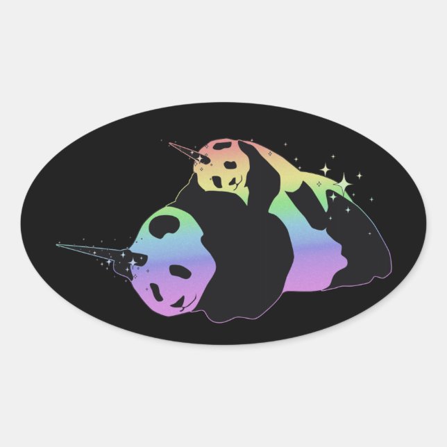 Adesivo Oval Rainbow Unicorn Pandas Magic Sparkle Cuddle (Frente)