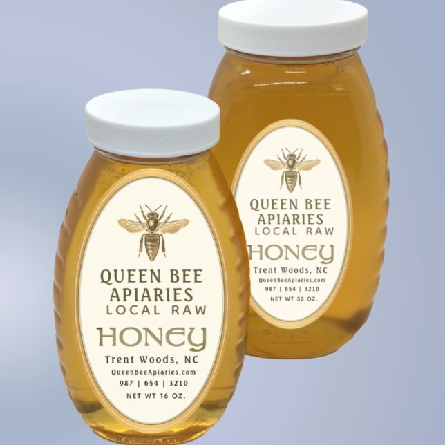 Adesivo Oval Rainha Bee 32 oz Queenline Jar Honey Label Dourado (Criador carregado)