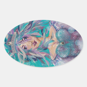 Adesivo Oval Rainha Safine Azul Roxo Sereia Oceânica Princesa