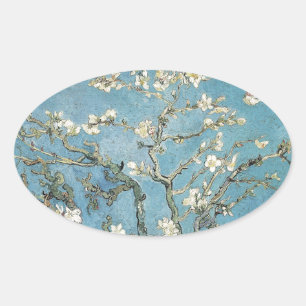 Adesivo Oval Ramos da amêndoa de Vincent van Gogh   na flor,