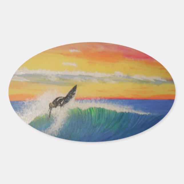 Adesivo Oval Rapariga de surfistas Roofer (Frente)