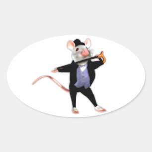 Adesivo Oval Rato de Dapper Bonito, o Rato de Cartoon Dançante