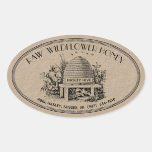 Adesivo Oval Raw Wildflower Honey Oval Vintage Skep Kraft Label