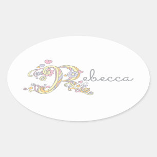 Adesivo Oval Rebecca ou seu nome começando com Rótulo
