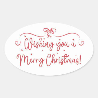Adesivo Oval Red Handwritten Holiday Sticker Merry Christmas