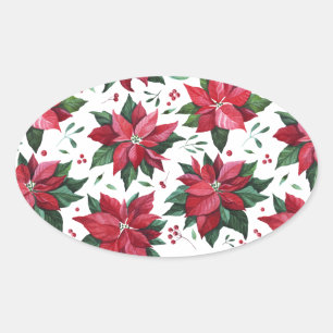 Adesivo Oval Red Poinsettia e Berries Sticker