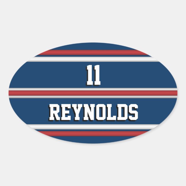 Adesivo Oval Red White e Blue Sports Jersey Nome e Número (Frente)