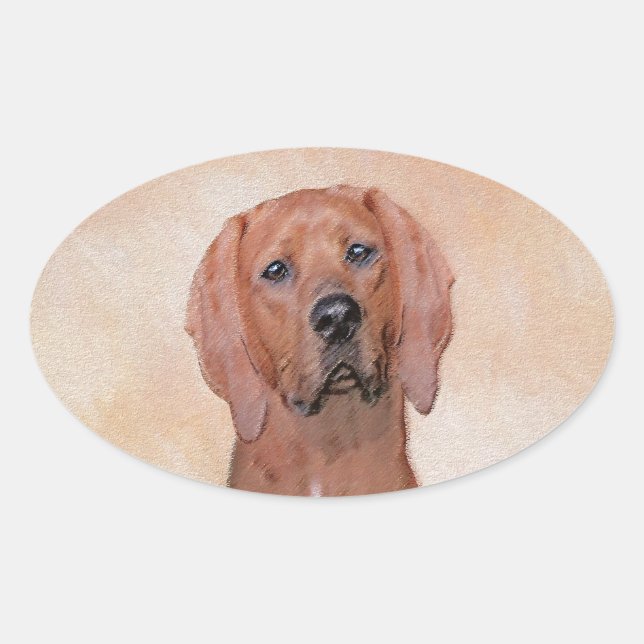 Adesivo Oval Redbone Coonhound Painting - Arte De Cachorro Orig (Frente)