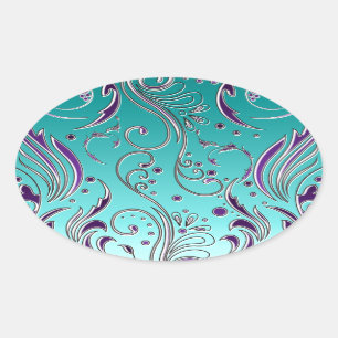 Adesivo Oval Redemoinho roxo de turquesa