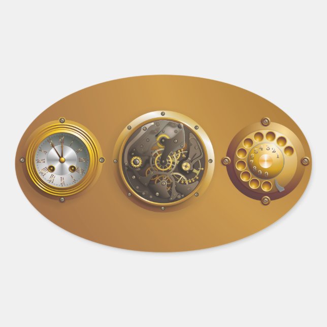 Adesivo Oval Relógio steampunk (Frente)