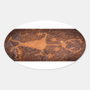 Adesivo Oval Retrato do Petroglyph do homem de Moab - Utá