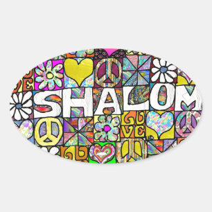 Adesivo Oval Retro anos 60 Psicodélico Shalom AMOR