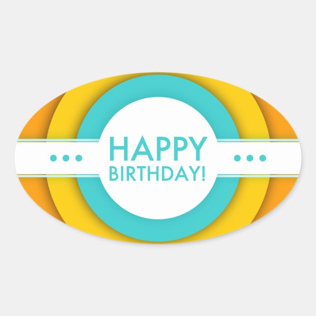 Adesivo Oval retro feliz aniversário (Frente)