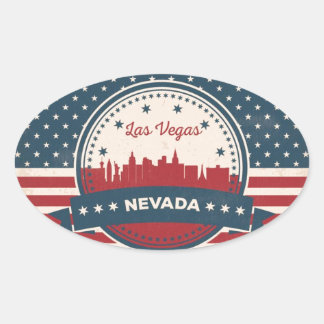 Adesivo Oval Retro Las Vegas Skyline