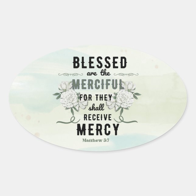 Adesivo Oval Retro Matthew 5:7 Verso da Bíblia (Frente)