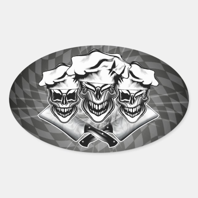 Adesivo Oval Rindo de crânios de chef (Frente)