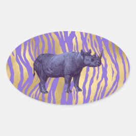 Adesivo Oval Rinoceronte Roxo Impressão Animal