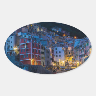 Adesivo Oval Riomaggiore à noite Cinque Terre Liguria Itália