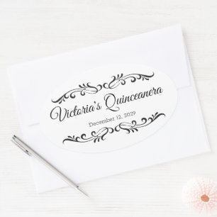 Adesivo Oval Rolamentos pretos, logo do partido Quinceanera per