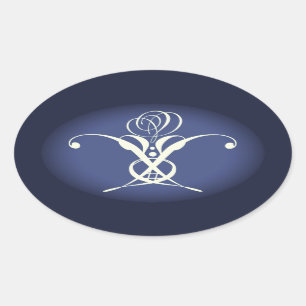 Adesivo Oval Rosa Azul Retro Branco Flourado