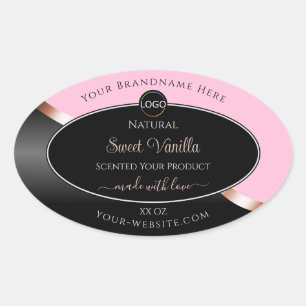 Adesivo Oval Rosa cor-de-rosa preto ondulado Dourado com etique