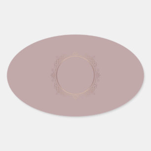 Adesivo Oval Rosa Dourado Adicione Seu Texto Modelo em Branco T