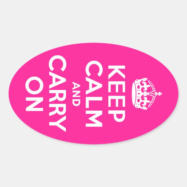 Adesivo Oval Rosa Profundo Keep Calm e Continue (Frente)