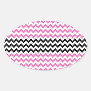 Adesivo Oval Rosa quente e preto Chevron por Shirley Taylor
