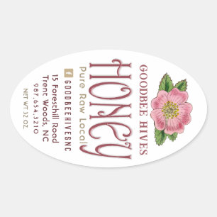 Adesivo Oval Rosa selvagem 32 oz Queenline Jar Raw Local Mel Ro