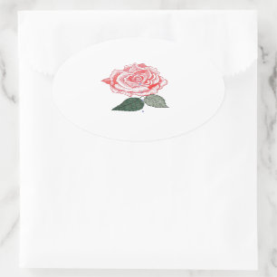 Adesivo Oval rosa vermelha com gotas de mastigação caindo de 