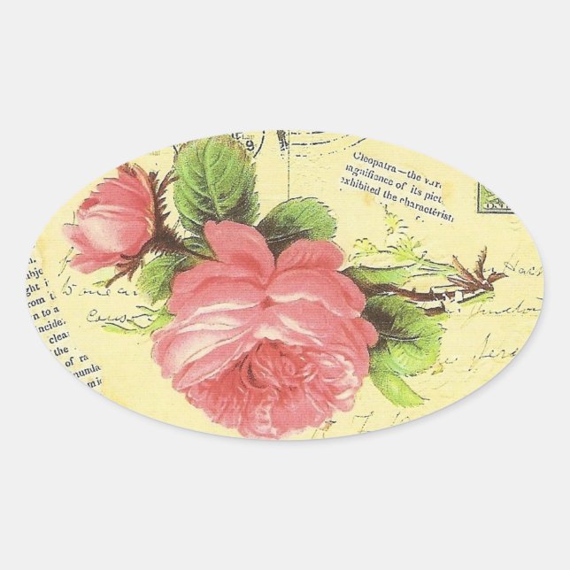 Adesivo Oval Rosa vermelha Shabby (Frente)