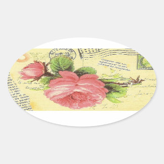 Adesivo Oval Rosa vermelha Shabby