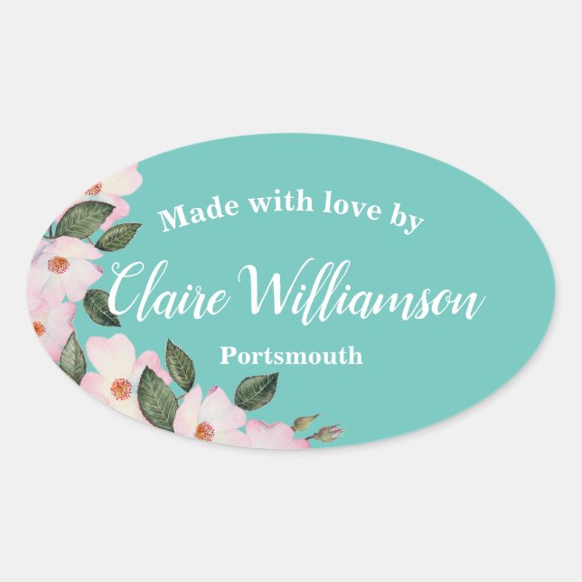 Adesivo Oval Rosas de Aquarela Ballerina Feita com Amor (Frente)