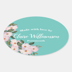 Adesivo Oval Rosas de Aquarela Ballerina Feita com Amor