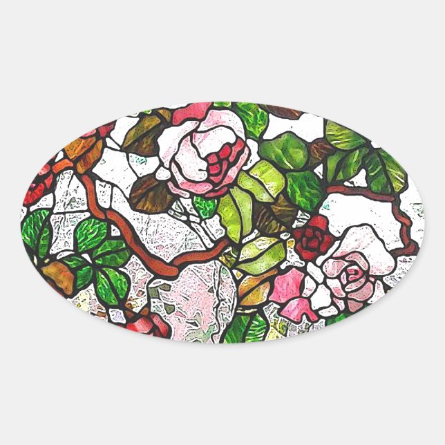 Adesivo Oval Rosas de subida - vidro colorido (Frente)