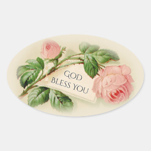 Adesivo Oval Rosas de Vintage rosa Deus abençoe você