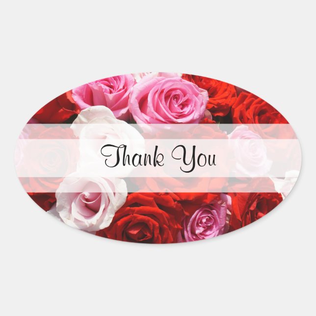 Adesivo Oval Rosas Oval Personalizadas "Obrigado" (Frente)