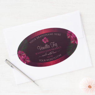 Adesivo Oval Rotulagens de produtos da Borgonha Flores Hawaii F