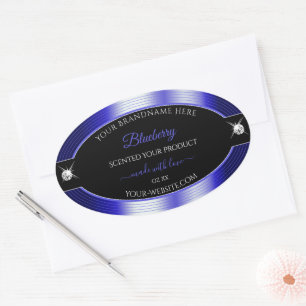 Adesivo Oval Rótulo Brilhante do Produto brilhante Azul Preto-G